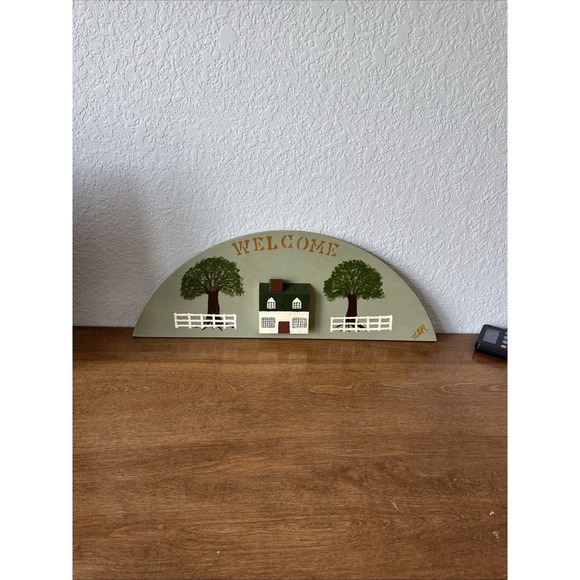 Handmade Other - Vintage Hand-Painted Wooden Welcome Sign | Rustic Folk Art Cottage Core Decor